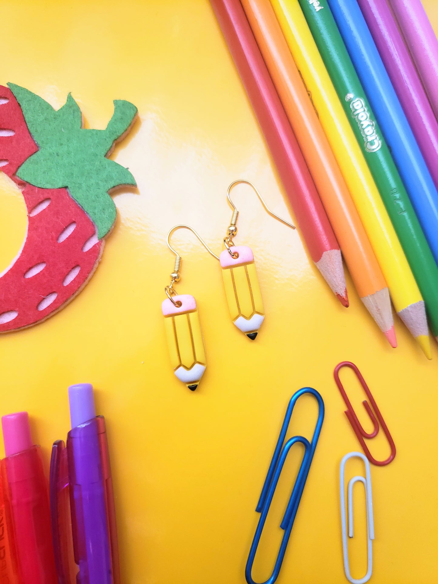 Pencil | Dangle Earrings | Terracotta Roots | Polymer Clay Earrings | Gift for Her