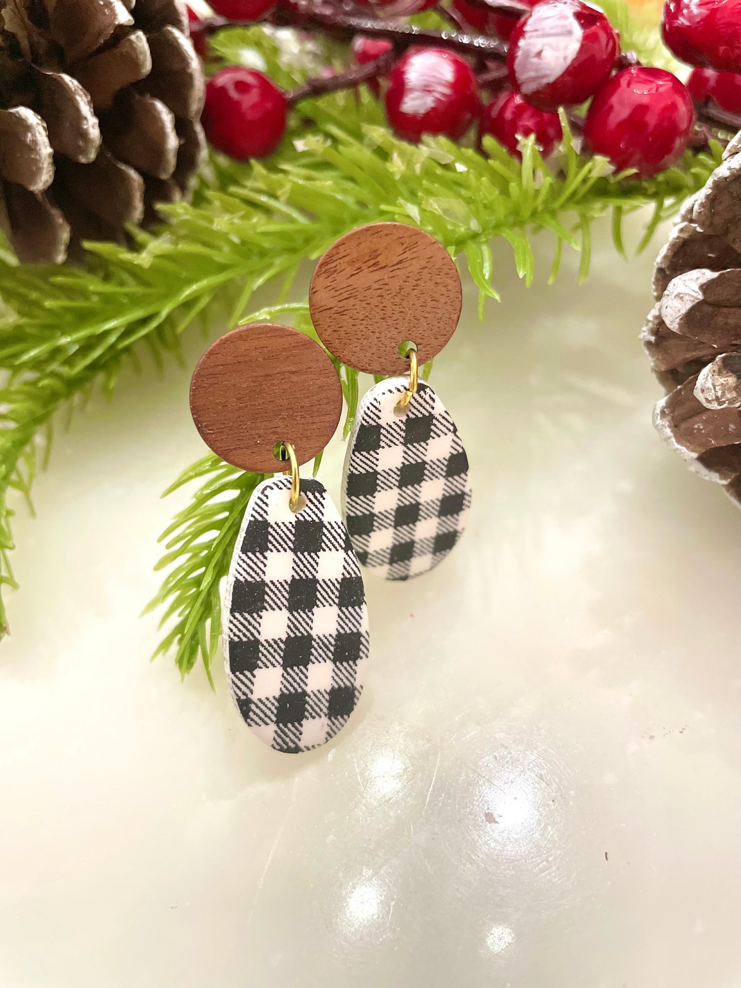 Black&White Flannel | Dangle Earrings | Earrings | Polymer Clay Earrings | Christmas