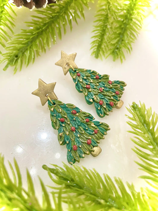 Christmas Barn Tree | Dangle Earrings | Earrings | Polymer Clay Earrings | Christmas