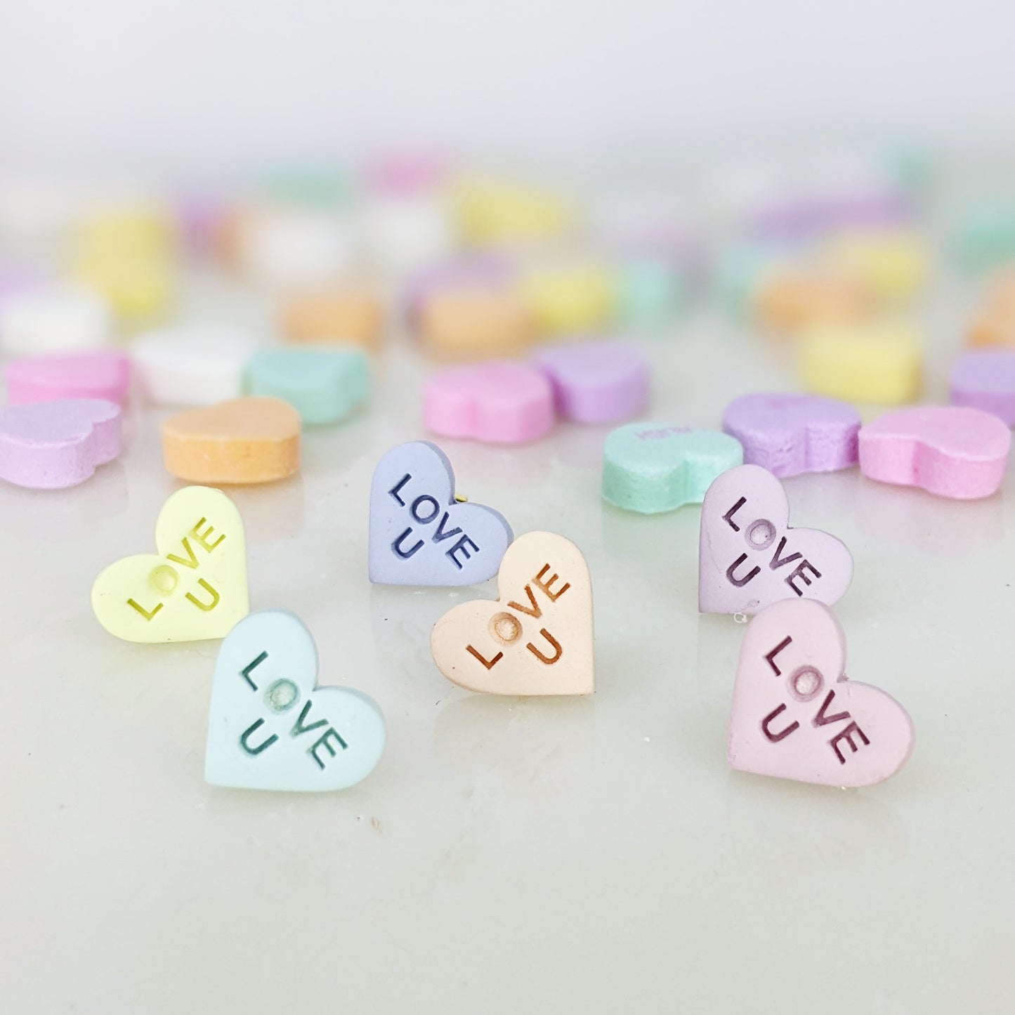 The Conversation Hearts | Love U | Post Earrings | Earrings | Polymer Clay Earrings | Gift to Her