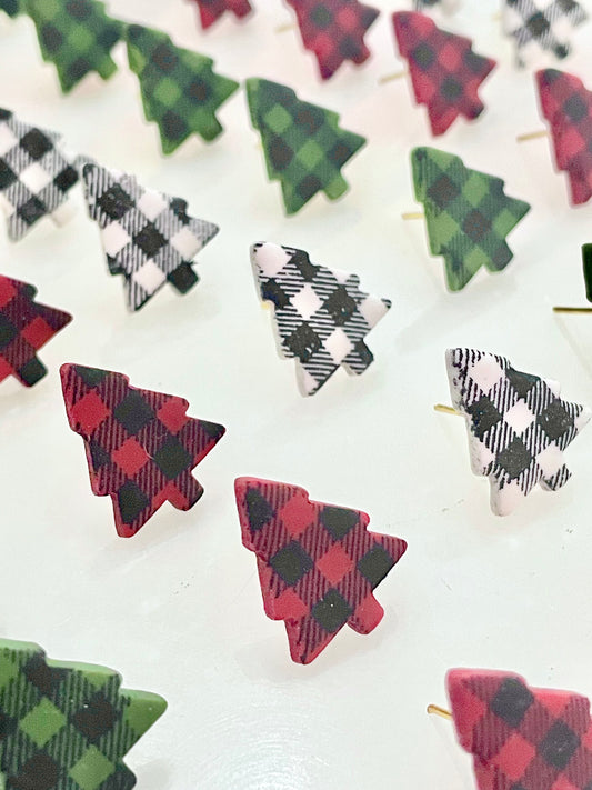 Christmas Plaid | Stud Earrings | Earrings | Polymer Clay Earrings | Christmas