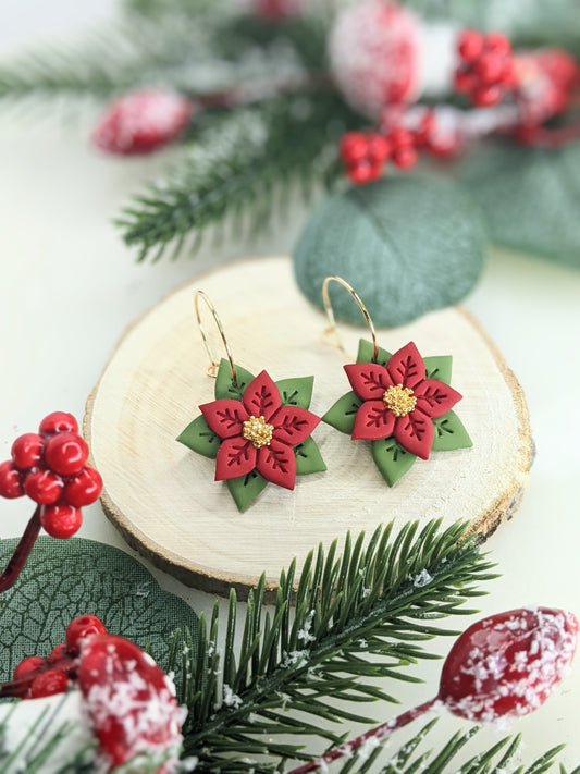 The Poinsettia | Dangle Earrings | Earrings | Polymer Clay Earrings | Christmas