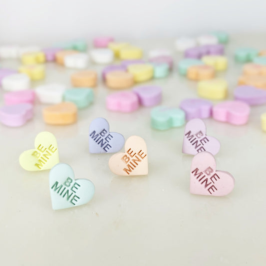 The Conversation Hearts | Be Mine | Post Earrings | Earrings | Polymer Clay Earrings | Gift to Her